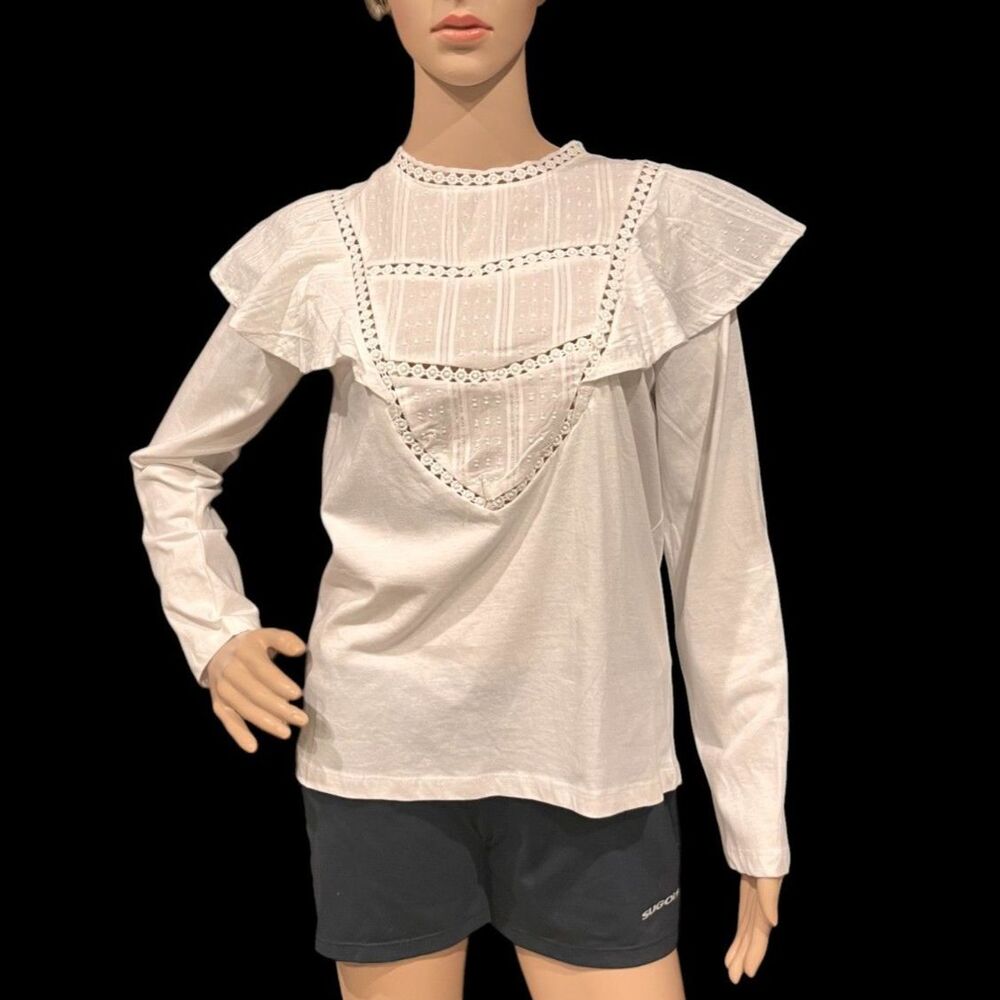 SFERA COLLECTION Women's White Cotton Blouse Long Sleeves Sz M NWT